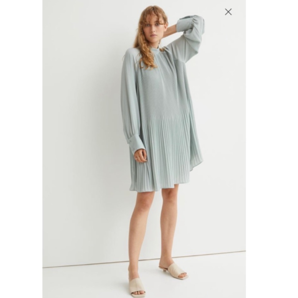 H&M pleated green dress